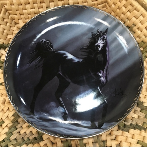KIM MCELROY black horse equestrian art plate. Midnight majesty vintage 1995 - Picture 1 of 4